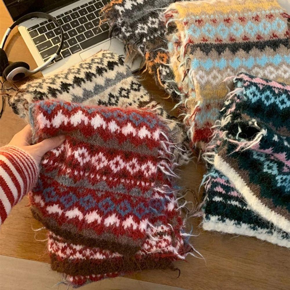 Wool Jacquard Knitted Scarf Warm Winter Wool Neckerchief Casual Fair Isle Style Scarf Outdoor