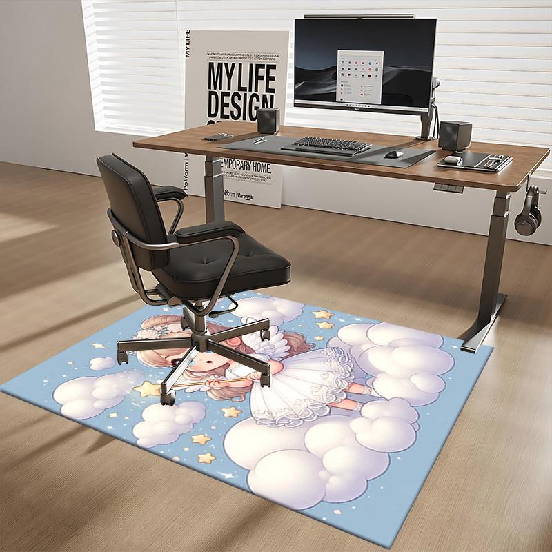 1pc Angel Wings Star Office Chair Mat Anime Cartoon Design, Non Slip Carpet for Home and Office Decor
