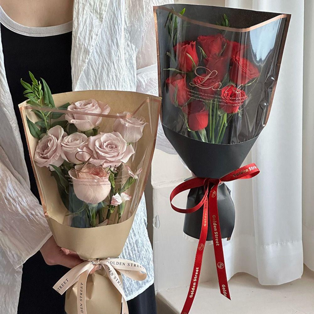 20PCS Transparent Flower Packaging Bag Kraft Paper Flower Paper Bag Valentine's Day Gift
