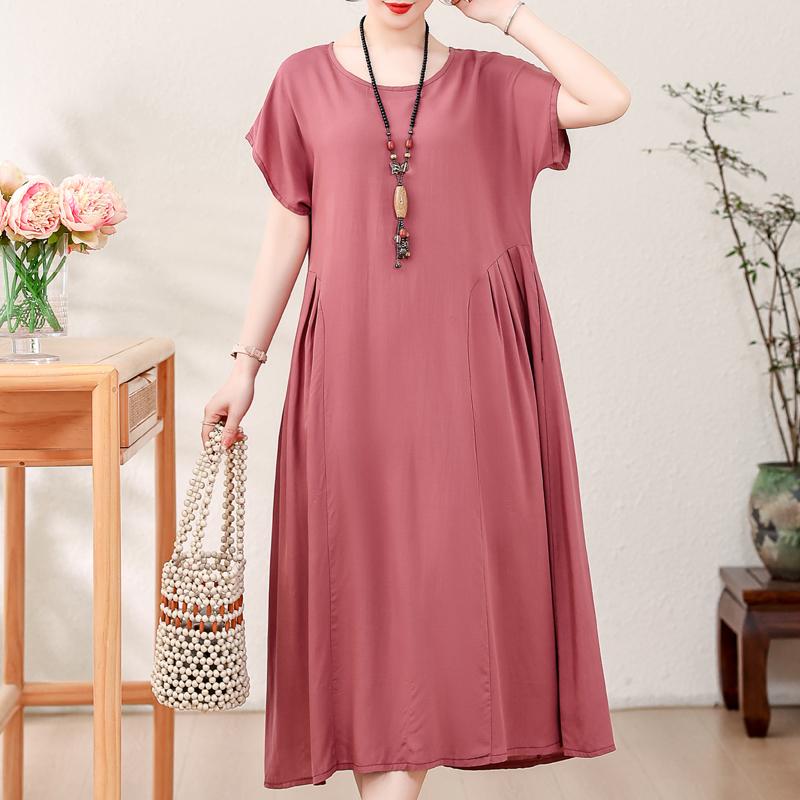 Элегантное женское летнее платье больших размеров, винтажная одежда, однотонные, с коротким рукавом, свободные длинные платья