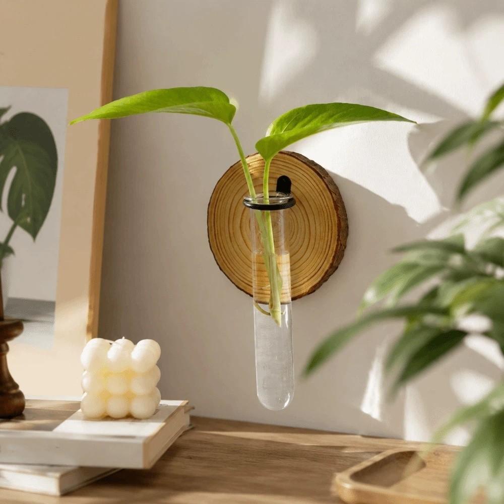 Home Decoration Hydroponic Plant Holder Wooden Flower Pot Wall Mounted Planter Balcony Decor