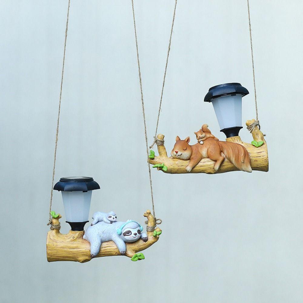 Смола светодиодная солнечная белка ленивец подвесной светильник креативные милые скульптуры животных подвесной светильник водонепроницаемый искусственный