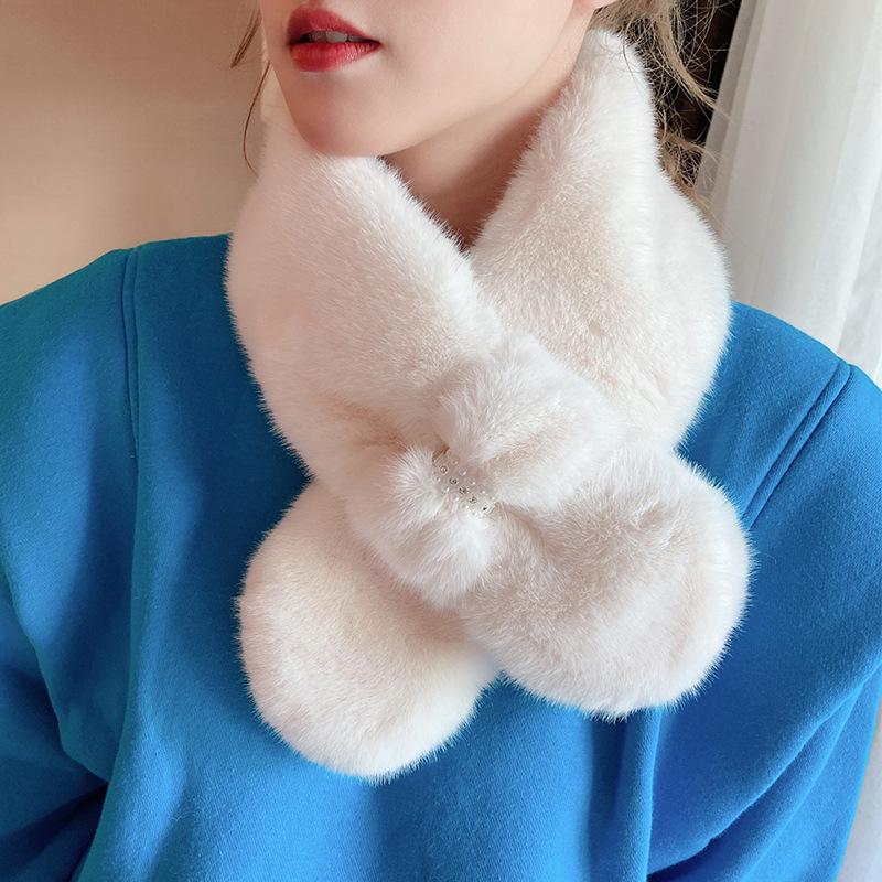 Шарф Mao Mao, женский зимний шарф в корейском стиле с крестообразным узором, универсальный шарф из шерсти кролика Рекс, теплый воротник из жемчужной шерсти, шарф для защиты шеи