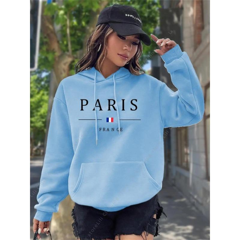 PARIS Толстовки с графическими буквами Женская толстовка с капюшоном Пуловер Топ Эстетичная Y2K Уличная спортивная одежда Женская толстовка РОЗОВЫЙ ЧЕРНЫЙ