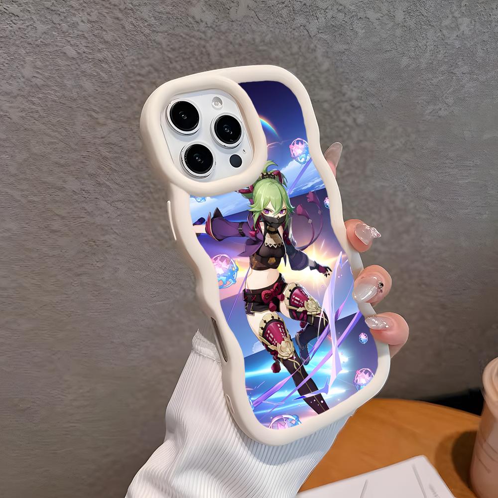 Game GI Kuki Shinobu Mobile Phone Case for iPhone 17 16 15 14 13 12 11 Air Pro Max Plus Wavy Edge TPU Colorful Cover Smartphone