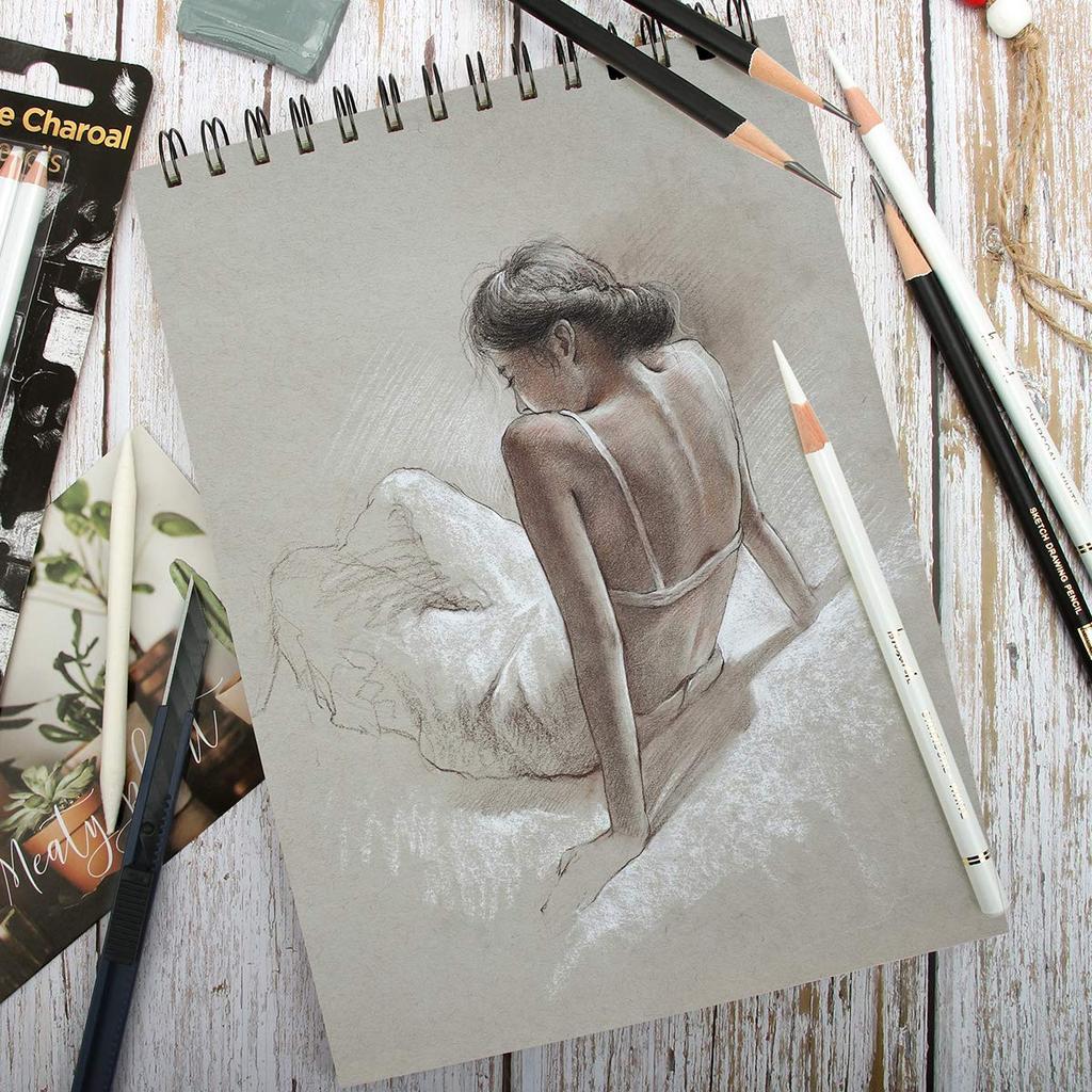 Набор белых угольных карандашей Brusarth Professional Набор из 3 белых карандашей для набросков и выделения - Рисование, Эскизирование, Штриховка, Растушевка,