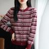Женский ретро-кардиган из шерсти с жаккардовым узором Fair Isle, с круглым вырезом - Новый рождественский дизайн 2025