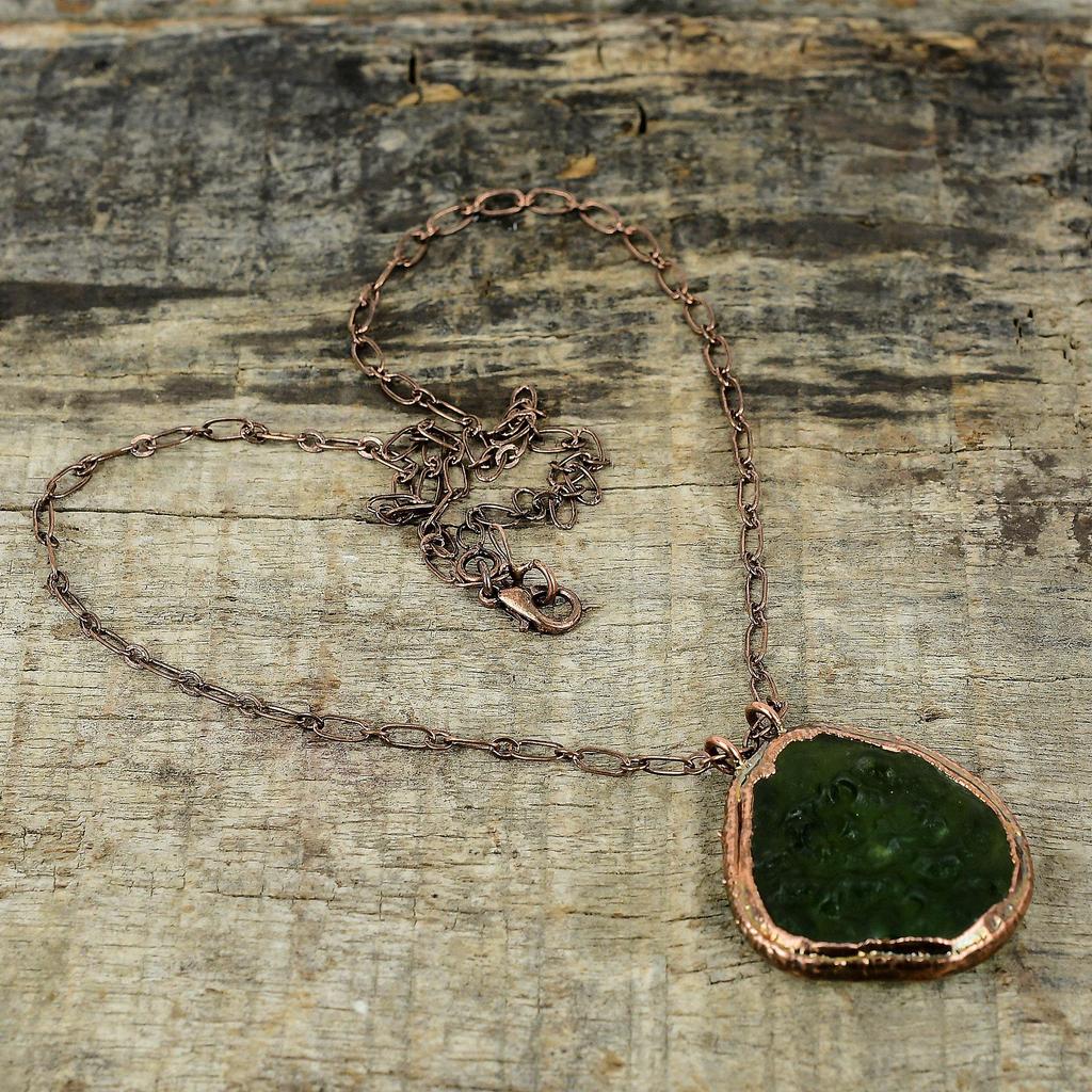 Moldavite Pendant Electroformed Copper Pendant Natural Gemstone Pendant Copper Jewelry Gift For Mom Electroformed Jewelry Handmade Pendant