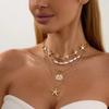 Набор из 4 шт. Ожерелье Ракушка Морской Черепахи Звезда Морская Сплав Жемчужные Украшения Бохо Набор Ожерелий Многослойная Пятиконечная Звезда