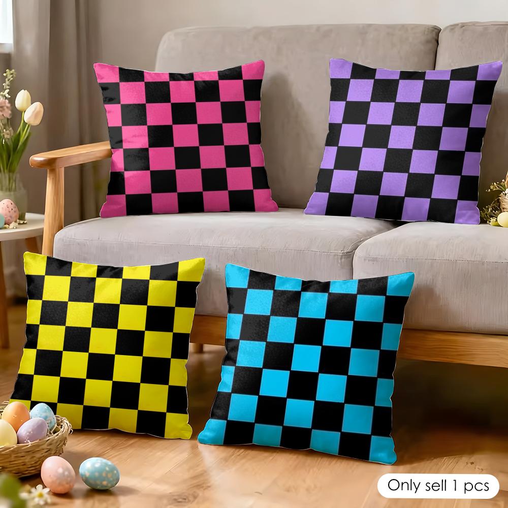 Checkered Square Cushion Cover Soft Plush Fabric DoubleSided Printed Cushion Covers for All Seasons Modern HomeDecor Gift