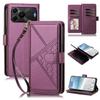 Embossed Secure Clasp 9-Card Slot Vegan Leather Phone Case with Wrist Strap