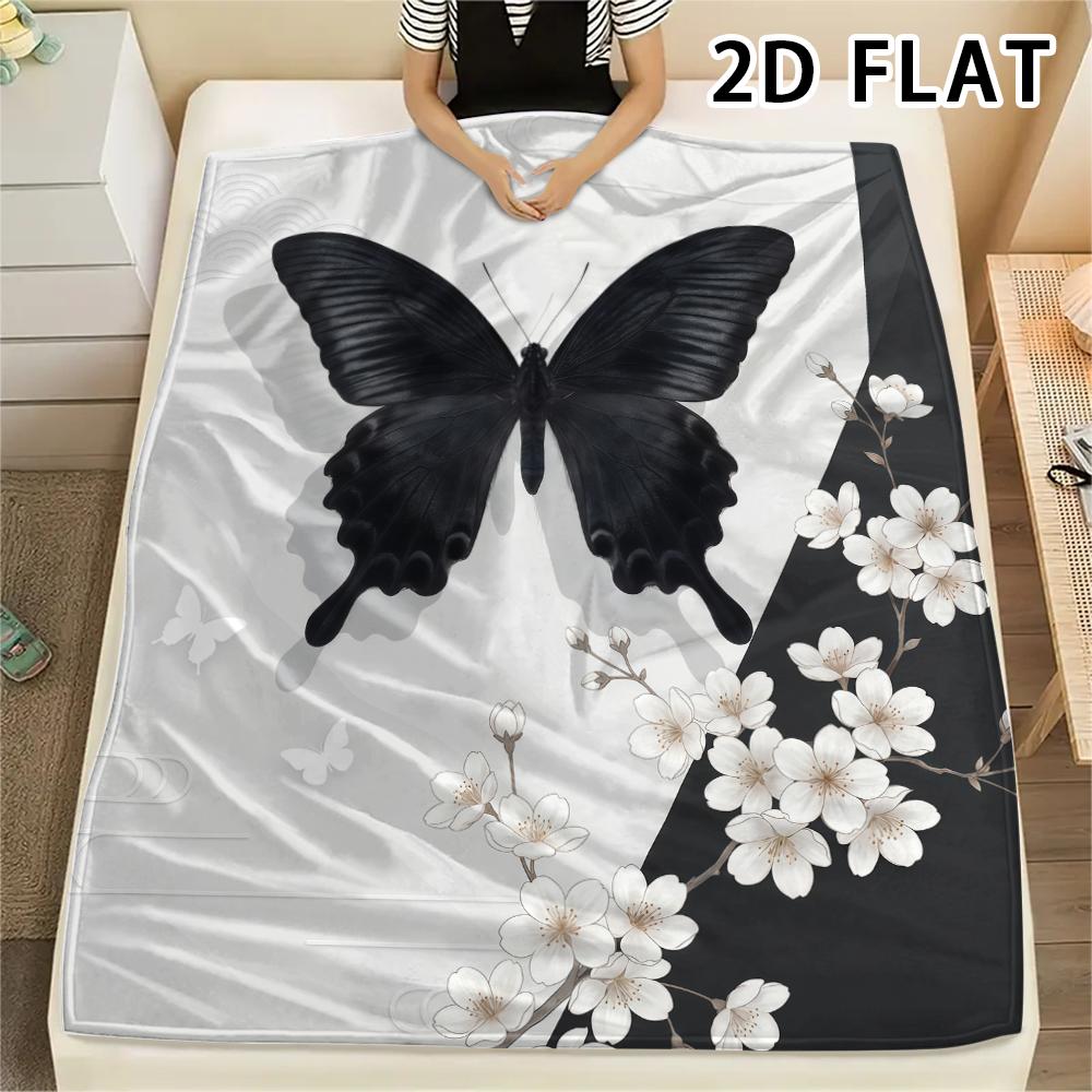 1Pc 2D FLAT Ink Black White Print Flannel Blanket,High quality Comfortable for All Seasons,Home Decor,Warmth and Comfort,Perfect for Christmas Gifts