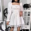 Gothic Sexy Black Lace Up Dress Vintage Square Collar Puff Sleeve Lace Tirm Mini Dresses Harajuku Fairy Grunge Party Dress