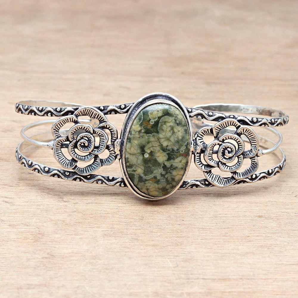 Unakite Gemstone Handmade Jewelry Cuff Bracelets 7''Adjustable