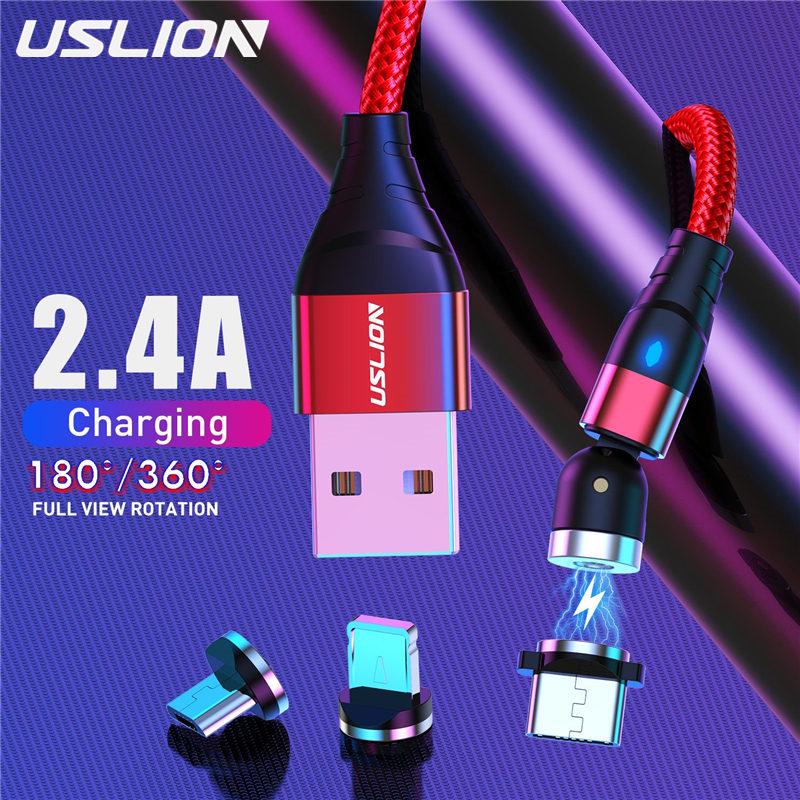 USLION 1M Магнитный кабель Micro USB для быстрой зарядки Кабель USB Type C Магнитный адаптер для зарядного устройства Кабель для передачи данных
