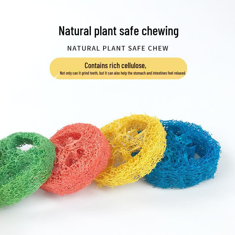 Colorful Loofah Chew Toys for Small Pets - Bite-Resistant Teeth Cleaning for Hamsters and Chinchillas
