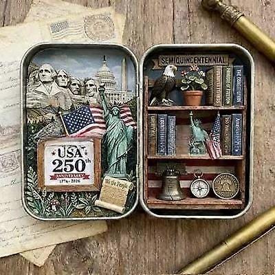 US 250th Anniversary Miniature 3D Tin Jar, Patriotic America 250 Years Souvenir with Statue of Liberty & US Flag, 1776-2026 Collectible Decor