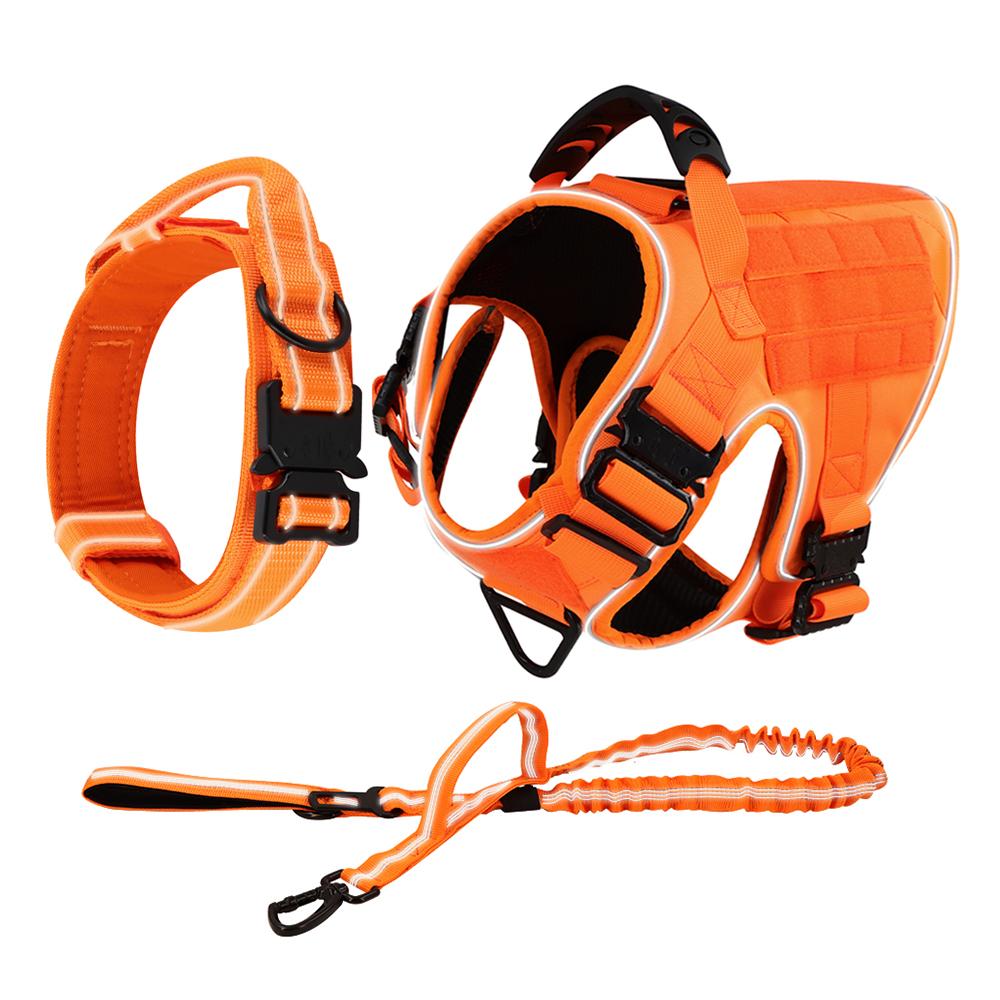 Светоотражающая шлейка для собаки с 4 металлическими пряжками, военная тактическая шлейка-жилет для тренировки питомца, поводок-ошейник, аксессуары для крупных собак