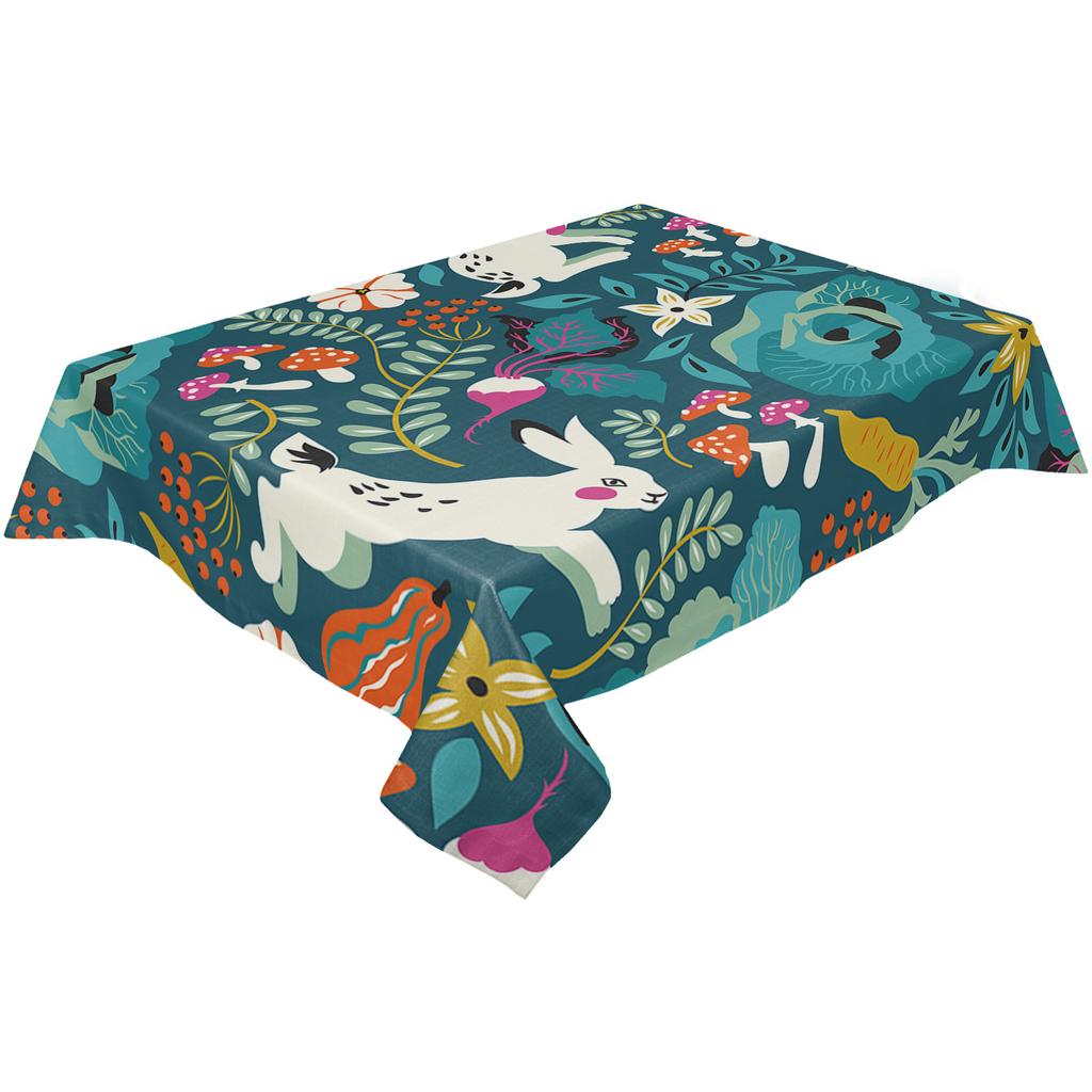 Скатерть с изображением кролика, цветов и листьев грибов, праздничный декор, водонепроницаемые прямоугольные скатерти, свадебный декор, покрытие стола