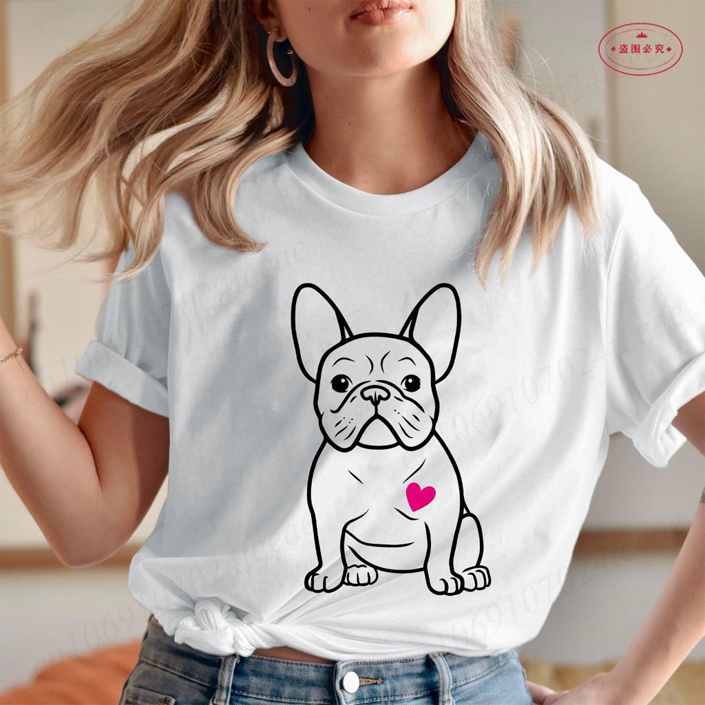French Bulldog Woman T Shirt Fashion Dog Graphic Tops Summer Short Sleeve Tees Harajuku Streetwear Aesthetic Female Clothing