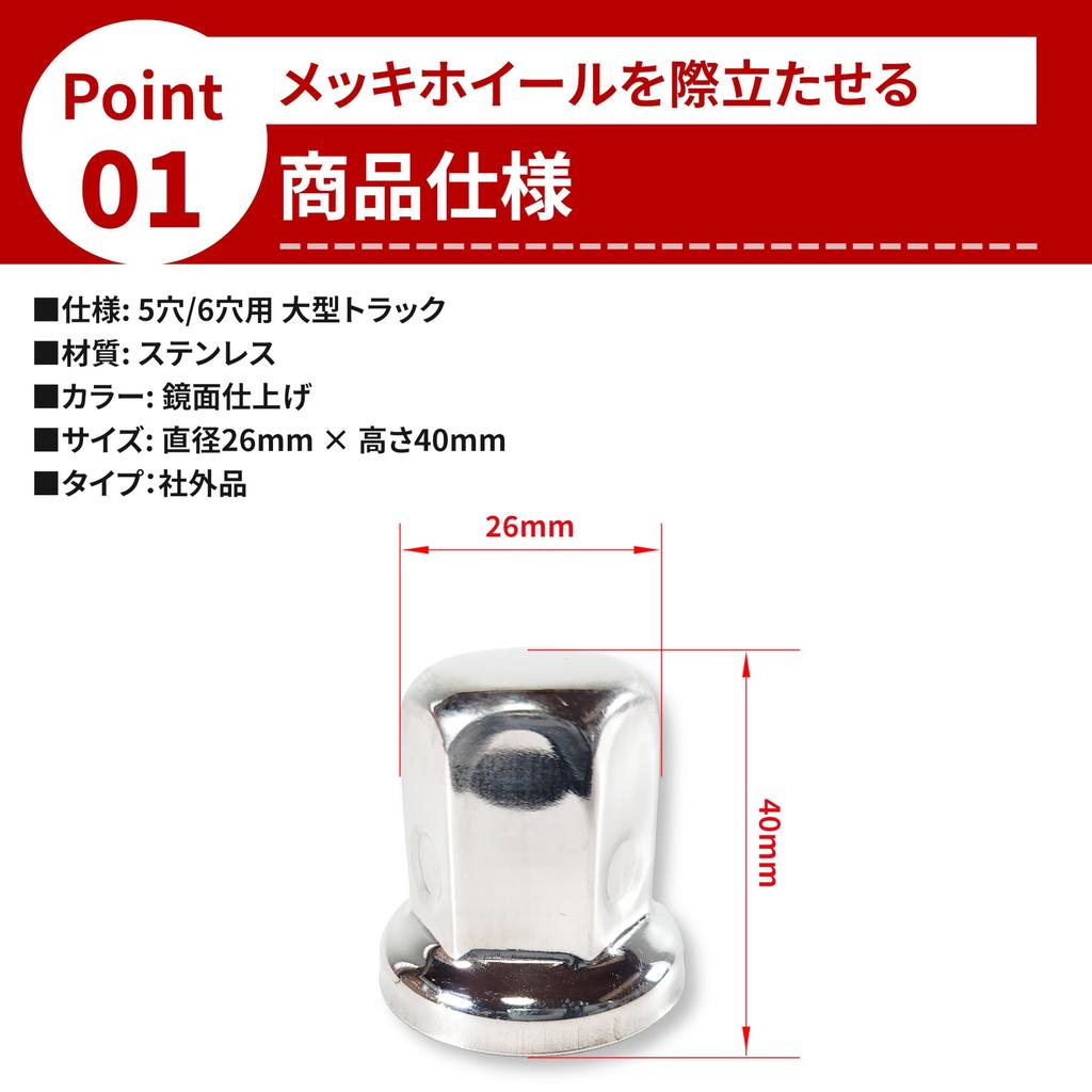 Lezalic Rear Nut Cap, Stainless Steel, Compatible Nuts 1.1 Inches (27 Mm), Height 1.6