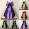 Medieval Halloween Women Fancy Cosplay Costume Stitching Lace Up Dress Maxi