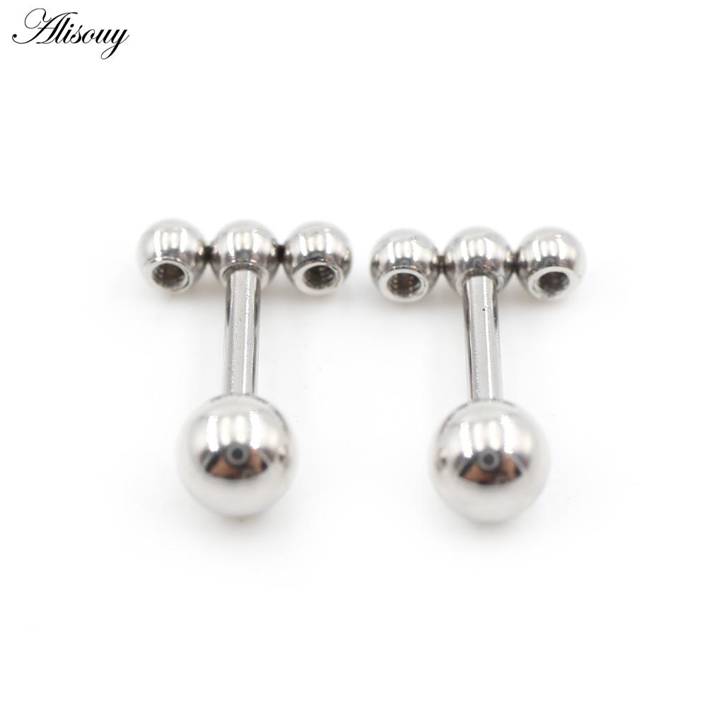 Alisouy 2PC нержавеющая сталь резьба три шарика фасоль женщины мужчины девушка серьги гвоздик хрящ винт серьги пирсинг ювелирные изделия
