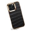 For iPhone 16 Pro Case Genuine Cow Leather Crocodile Texture Electroplating Phone Cover