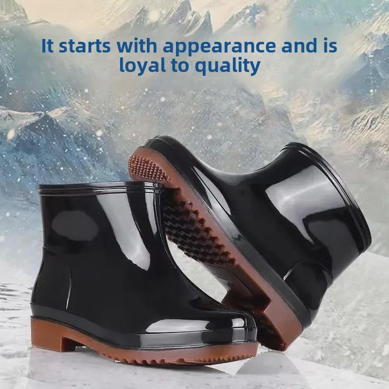 Мужские водонепроницаемые нескользящие теплые резиновые дождевые ботинки с утолщенным низким верхом