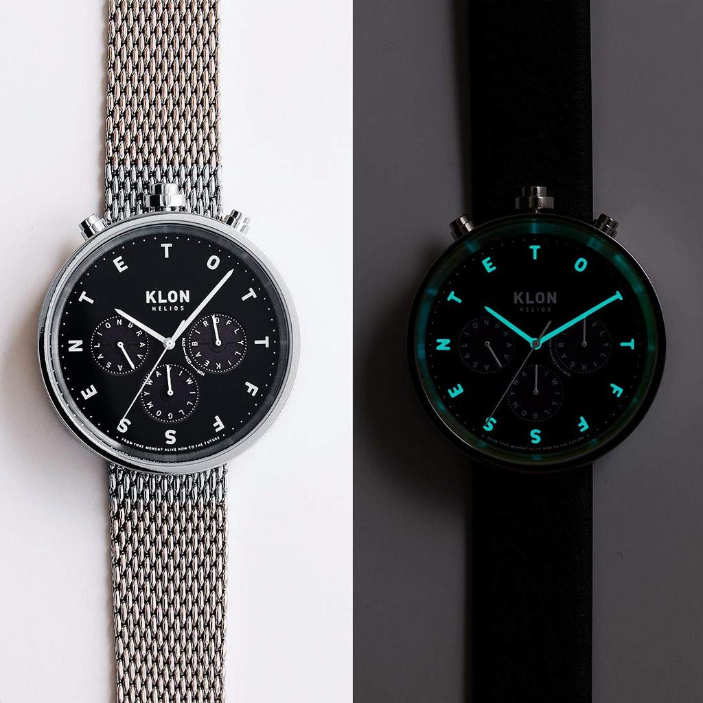 Часы на солнечных батареях, подарок на совершеннолетие, женские и мужские часы Helios на солнечных батареях, хронограф, сетчатый ремень, черный KLON HELIOS SILVER MESH -HIDE TIME- 43 мм