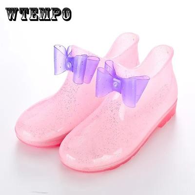 Детская непромокаемая обувь, нескользящая обувь для девочек, резиновые непромокаемые сапоги с бантом, четыре сезона, резиновые непромокаемые сапоги