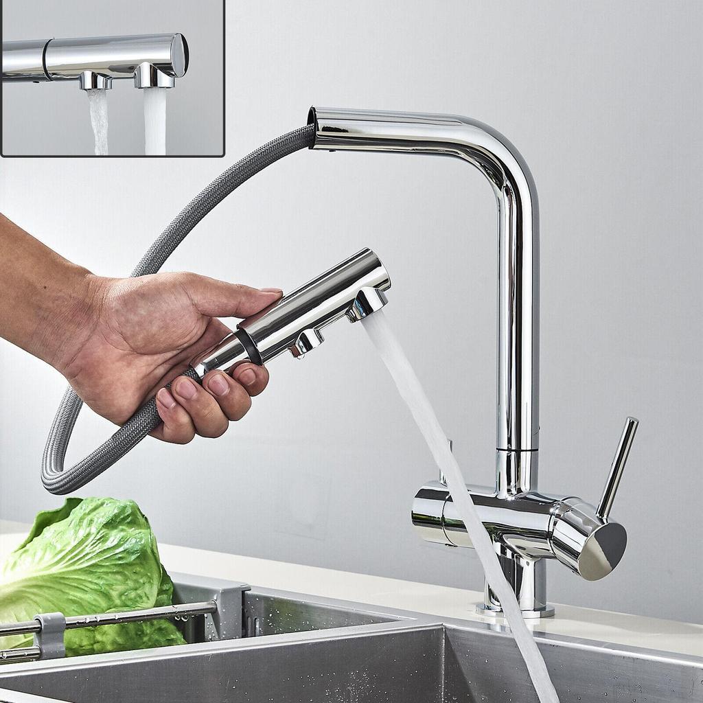Кухонный выдвижной кран с фильтром, хромированный латунный кран-очиститель, вращение на 360 градусов, двойной распылитель, кран для питьевой воды, смеситель для раковины, сосуда