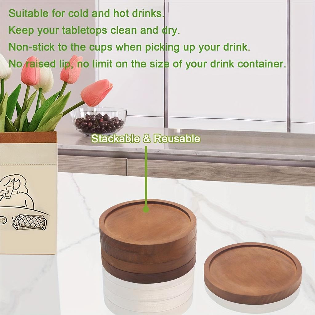 5 Наборов натуральных деревянных подставок для напитков (с подставкой для костеров) - Современное украшение кофейного столика в стиле кантри для дома и офиса