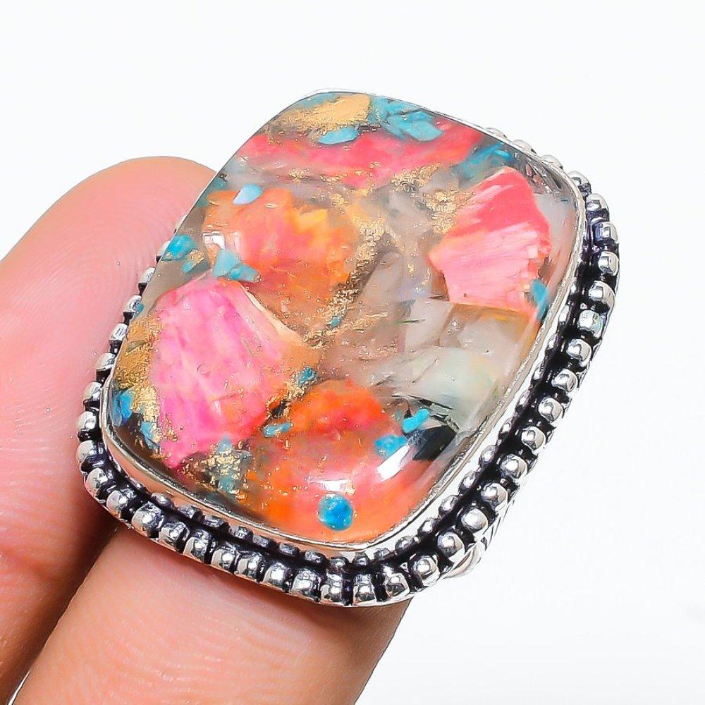 Spiny Oyster Gemstone Handmade 925 Sterling Silver Jewelry Ring Size 8 v9q60