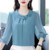 Women Clothing Temperament Chiffon Blouse Summer Half Sleeve Solid Plus Size Loose Office Thin Shirt Tops Fashion Elegant