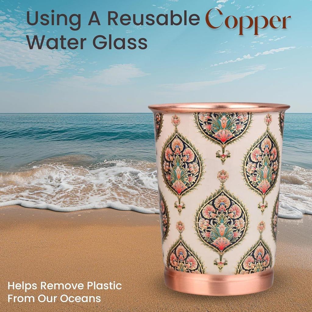 Copper NEW Premium Royal Gold Peacock Design Set of Two Glass with Premium Gift Box, 250 ML