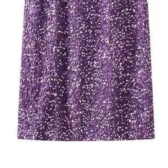 Women Skirt Solid Color Shiny Sequin Decoration Midi Skirt Elastic High Waist Back Slit Design Skirt Beach Weddings Skirt