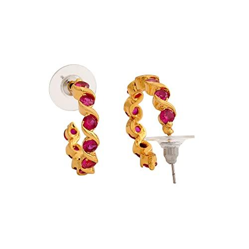 Серьги-кольца Estele из латуни с позолотой и рубинами для девочек и женщин