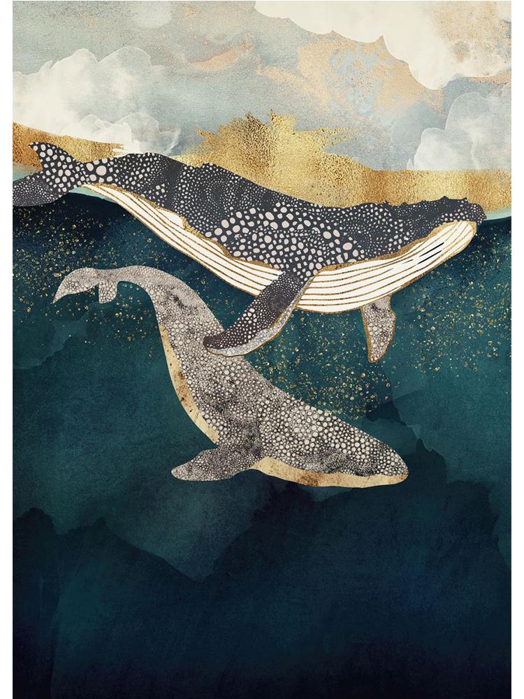 Скандинавский большой китовый корабль, морские постеры, холст, живопись, акварель, морские животные, настенная картина для детской комнаты, украшение для дома