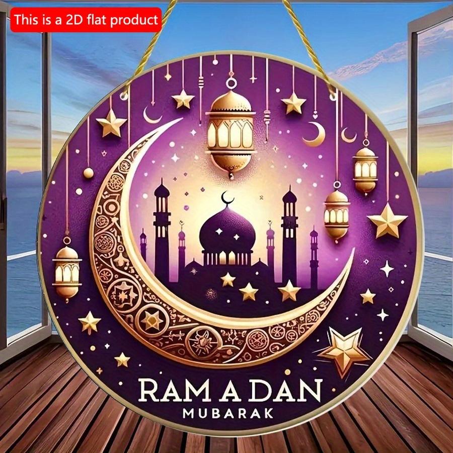 2D Flat 20*20cm 1pc Ramadan Mubarak Golden Moon Stars Patterns Islam Muslim Party Supplies, High Quality Purple Window Pendant, Suitable For Ceiling