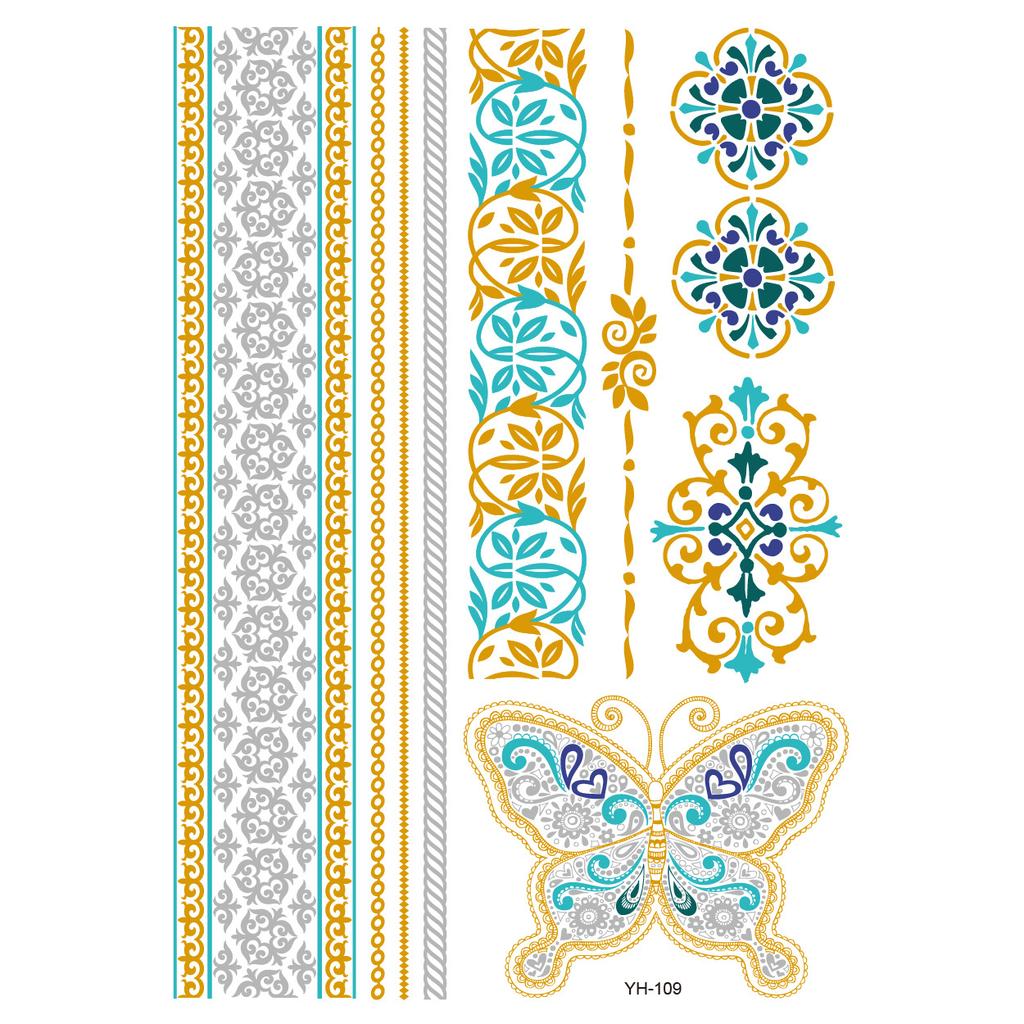 Metallic Gold Butterfly Tattoo Silver Waterproof Temporary Tattoos Stickers On The Body Women Men Boho Resort Style