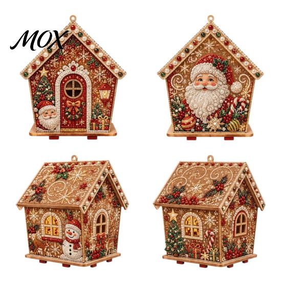 Handmade Assembly Model DIY Christmas Faux Pearl Art Painting Hanging Pendant Kit, 3D Bead Gingerbread Miniature Dollhouse Kit House Holiday Craft Set