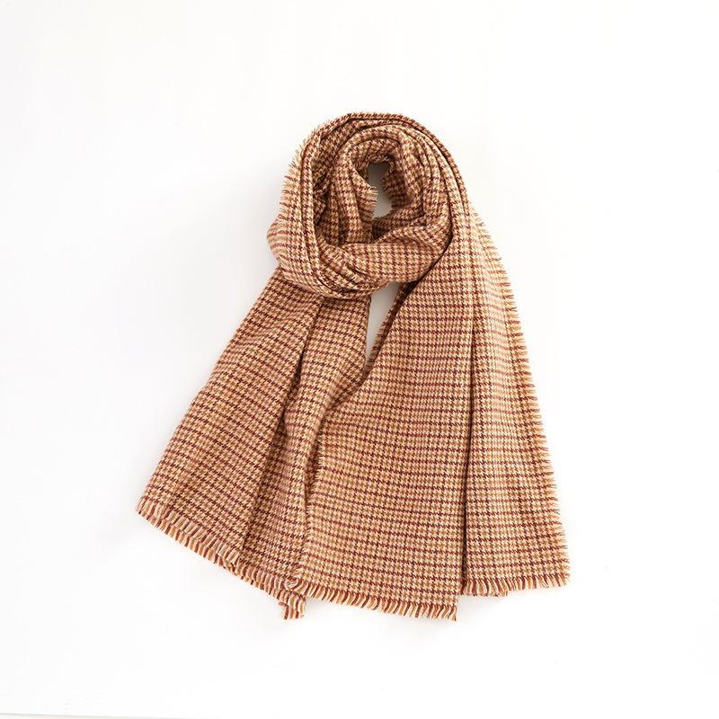 Autumn and Winter Versatile Retro Color Matching Small Plaid Scarf Comfortable and Warm Small Thousand Bird Plaid Shawl Scarf Elegant