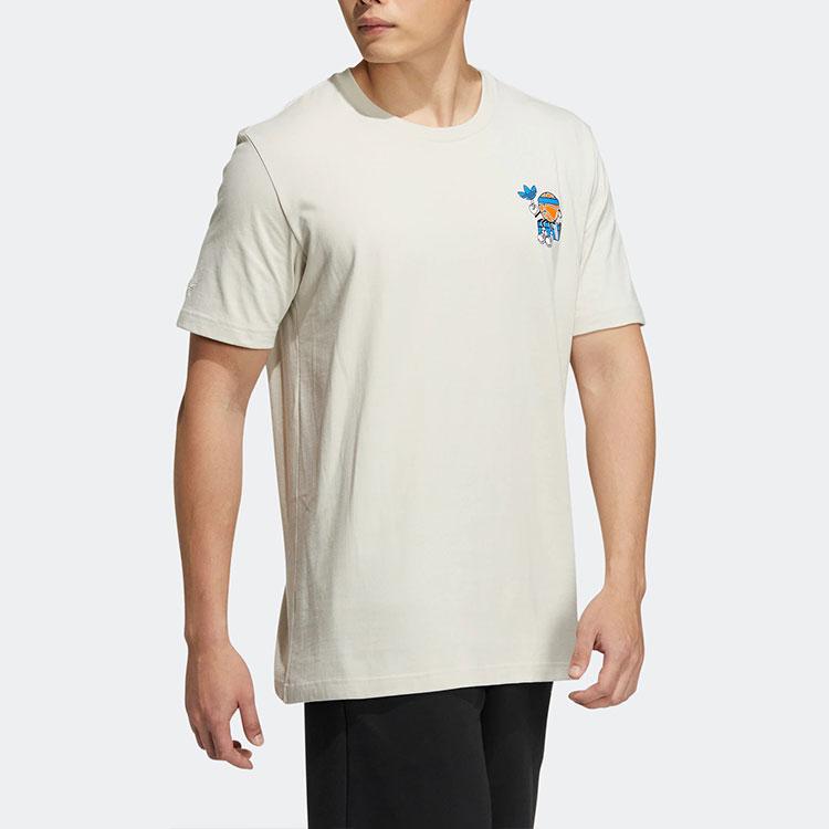 Adidas Originals Trefoil Cartoon Letter Print Casual Short Sleeve T-Shirt Men Tops Alumina-Brown H49573