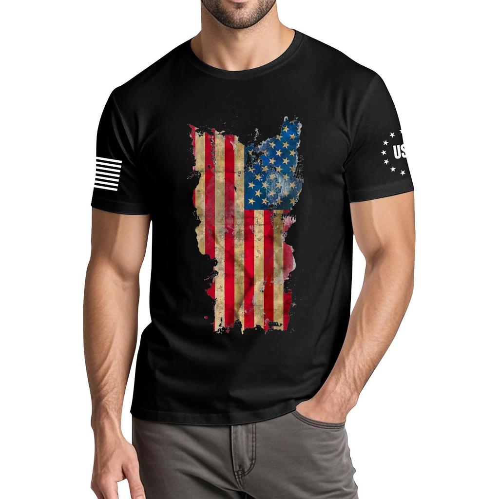 Мужская модная повседневная футболка с круглым вырезом и коротким рукавом с принтом «День независимости»