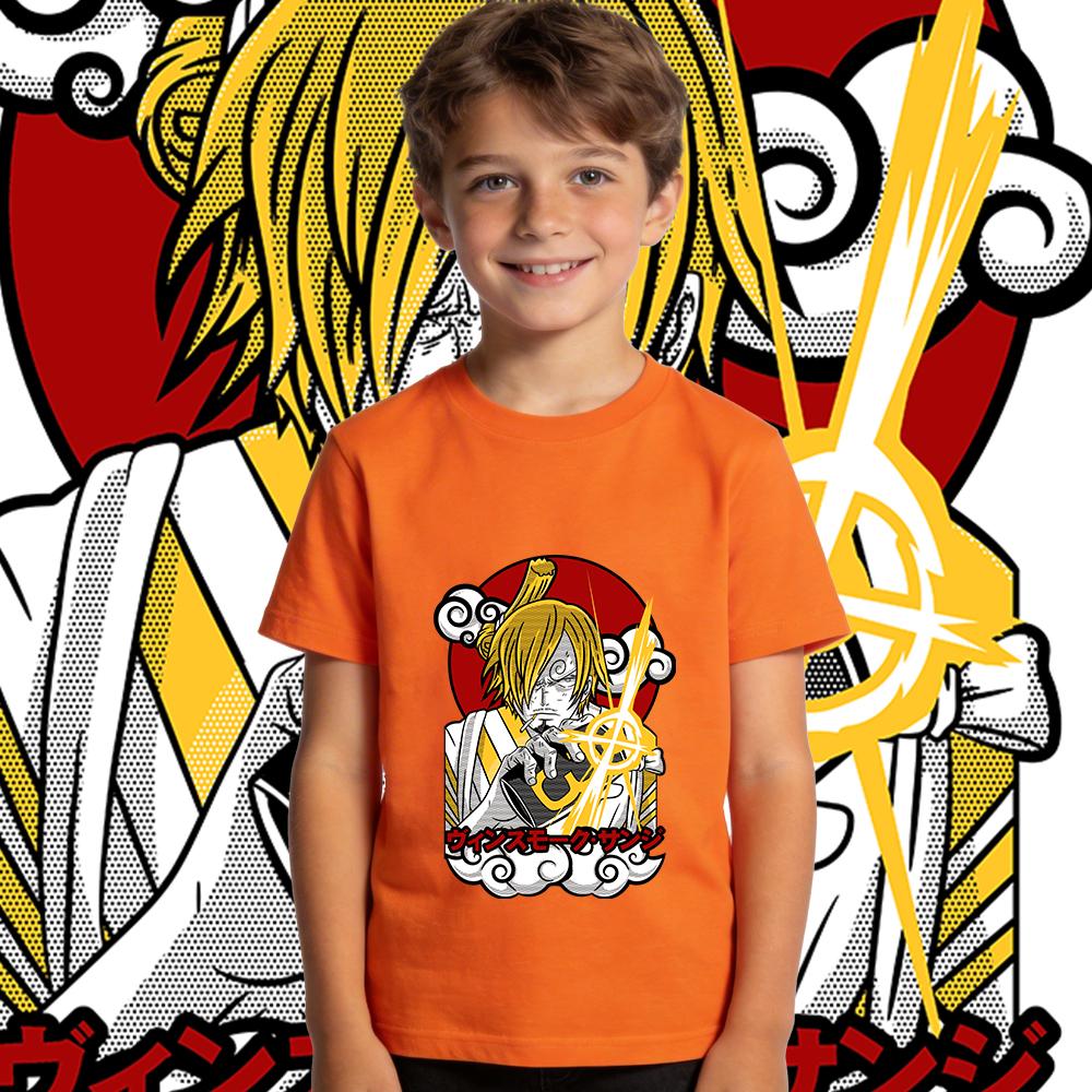 One Piece Sanji Wano Anime Print Cotton T Shirt for Boys Girls Kids Casual Short Sleeve Top Soft Breathable