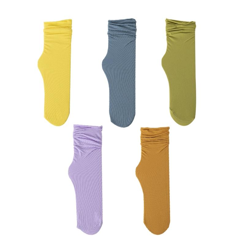 1/5 Pairs Women Ice Thin Loose Socks Calf Tube Socks Summer Purple Knee Nylon Socks Japanese Fashion College Style Solid Color