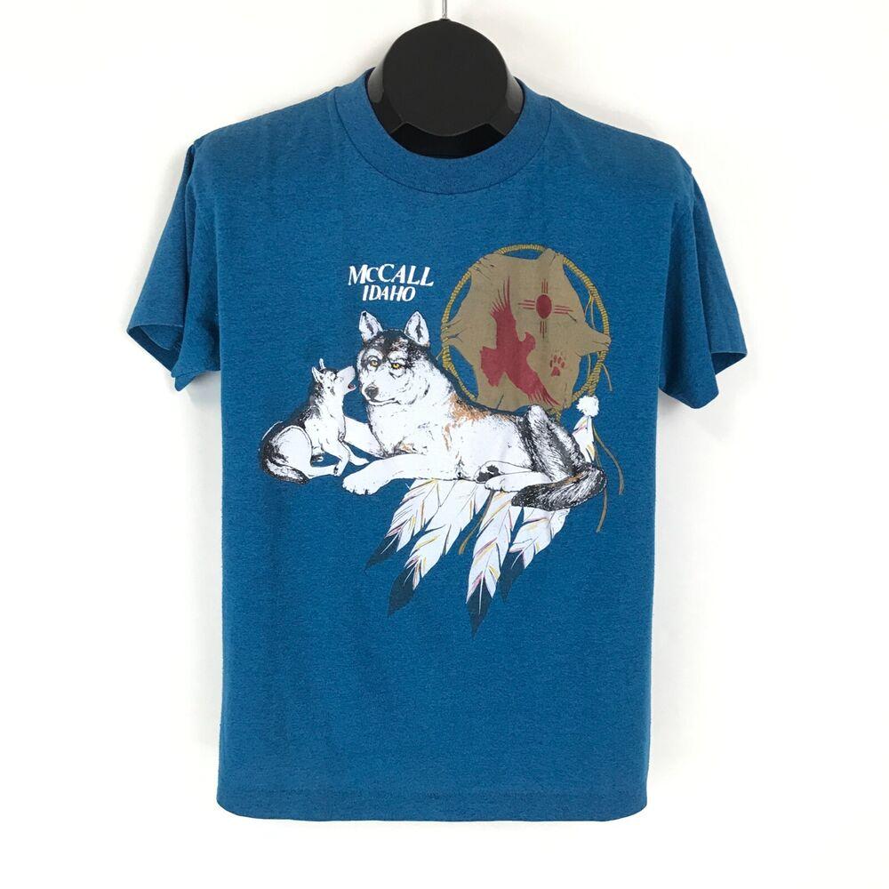 Винтажная футболка унисекс с круглым вырезом для взрослых, индейским волком, одинарной строчкой, 50 50