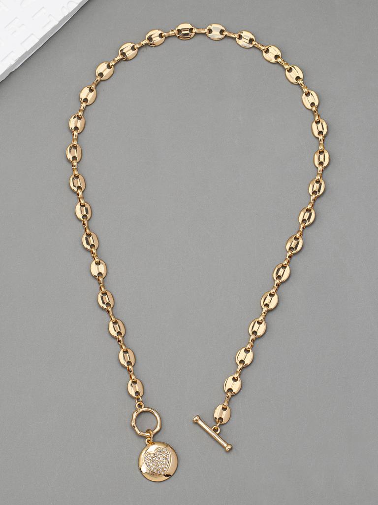 Simple and Fashionable Niche Circular Heart-shaped Necklace with Metal Chain, Qingdao Jewelry for Women