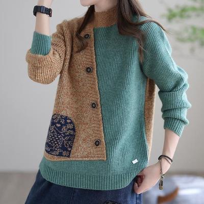 Женский свитер Зимний Утепленный Теплый Вязаный Эластичный С Длинным Рукавом Оверсайз Топ